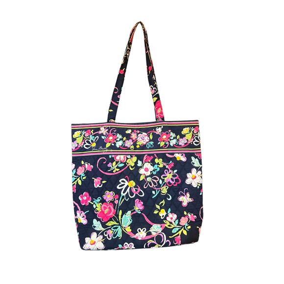 VERA BRADLEY QUILTED BLUE AND WHITE DAISY RIBBON LARGE TRAVEL TOTE BAG - Picture 2 of 11